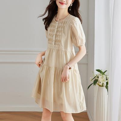 Rose Red Dress Women's Medium and Long Skirt Summer New Waist Slim A-shaped Skirt