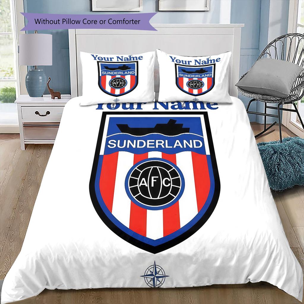 Sunderland Association Football Club Custom Name Pattern Bedding Quilt Set Quilt Cover Pillowcase Home Birthday Gift(1 * Duvet Cover + 2 * Pillowcase,