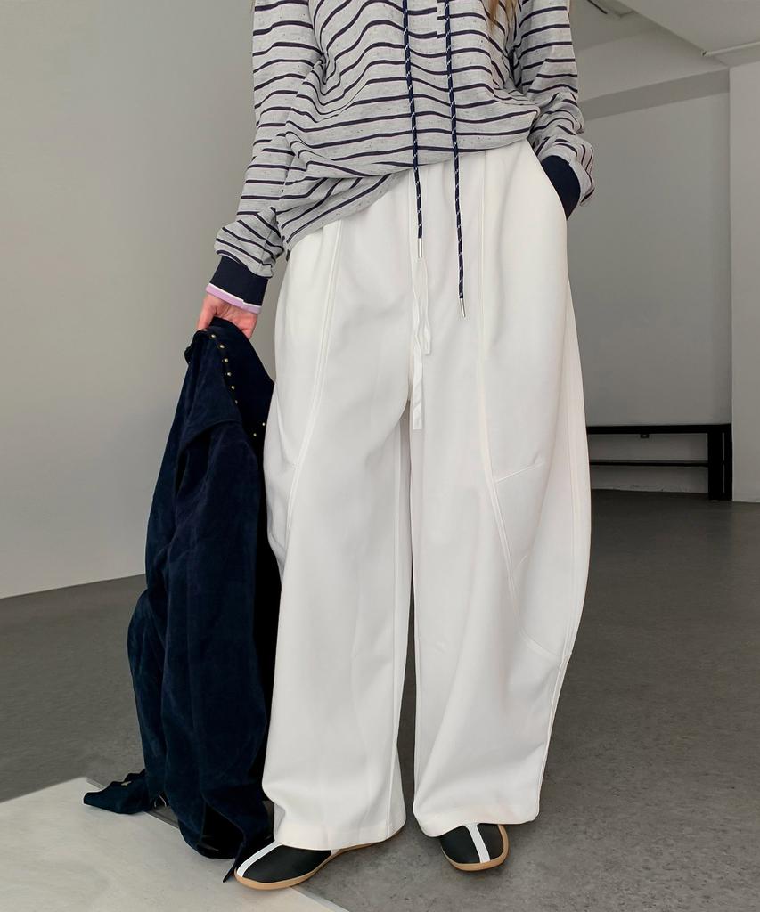 Baseukala Oversized Fit String Banding Pants (2Colors)