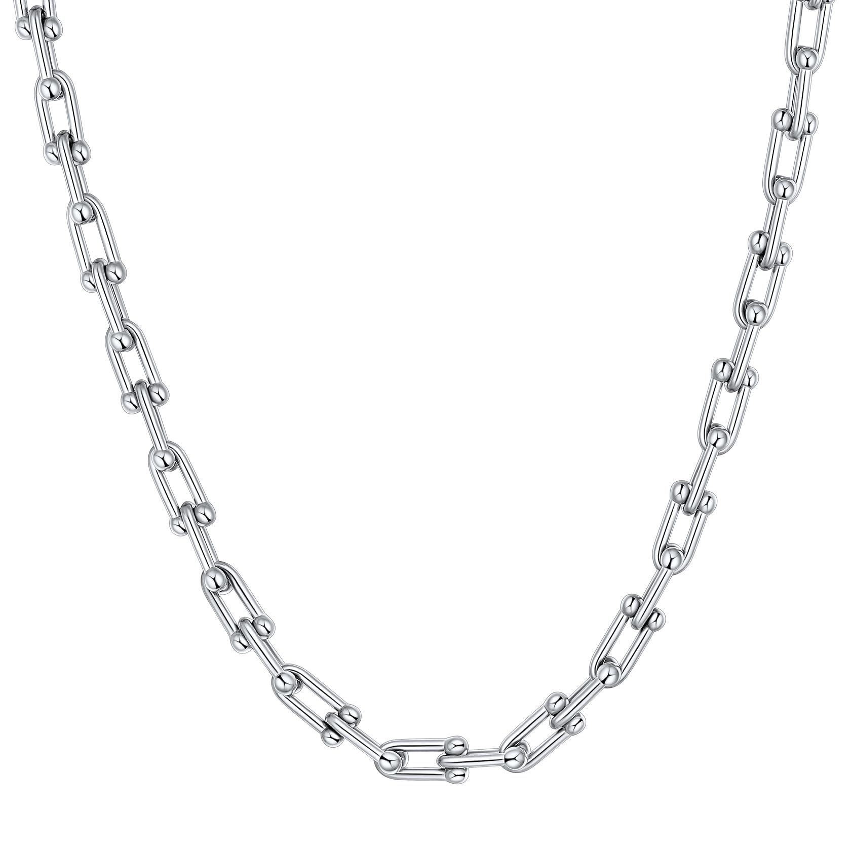 

[ChainsHouse] U-chain necklace, women s choker, simple stainless steel silver accessory.