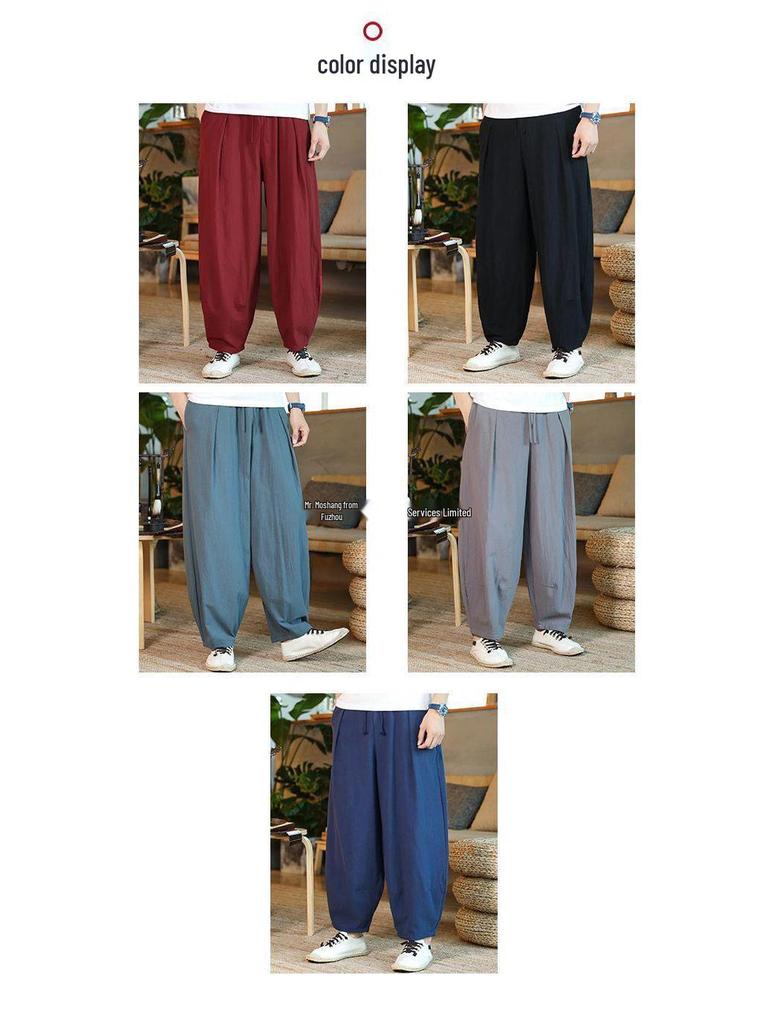 Men's Loose Wide-Leg Linen Pants - Chinese Style, Plus Size, Vintage Bloomer Trend