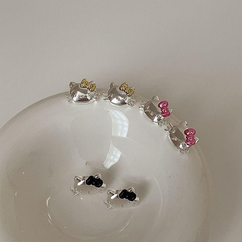 

Bow spray paint kitten earrings sweet versatile stud earrings niche simple fashion earrings women