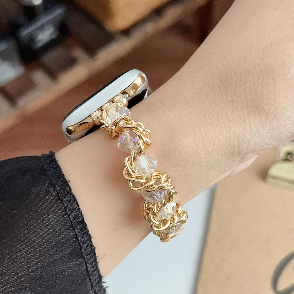 Compatible Apple Watch Crystal Beaded Elastic Strap Band for Series 10