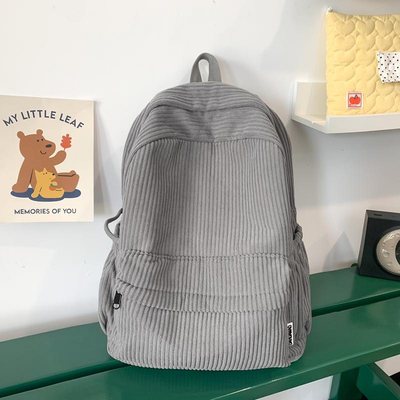 Striped Velvet Student Backpack  Simplicity Solid Color  High Capacity Backpack  Traveling  Outdoors  Versatile  New