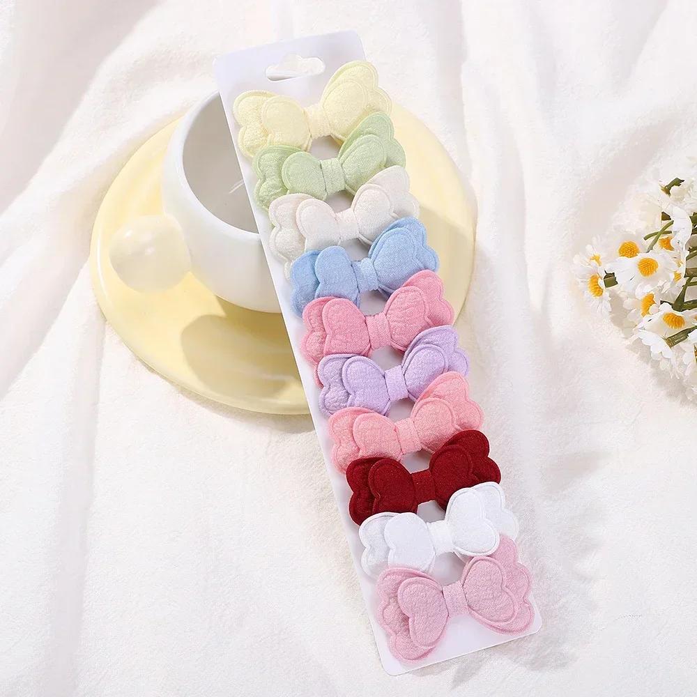 

10Pcs/set Butterfly Kids Hair Bows with Clip for Baby Girls Double Layered Cotton Bowknot Hair Bangs Pin Hair Accessories