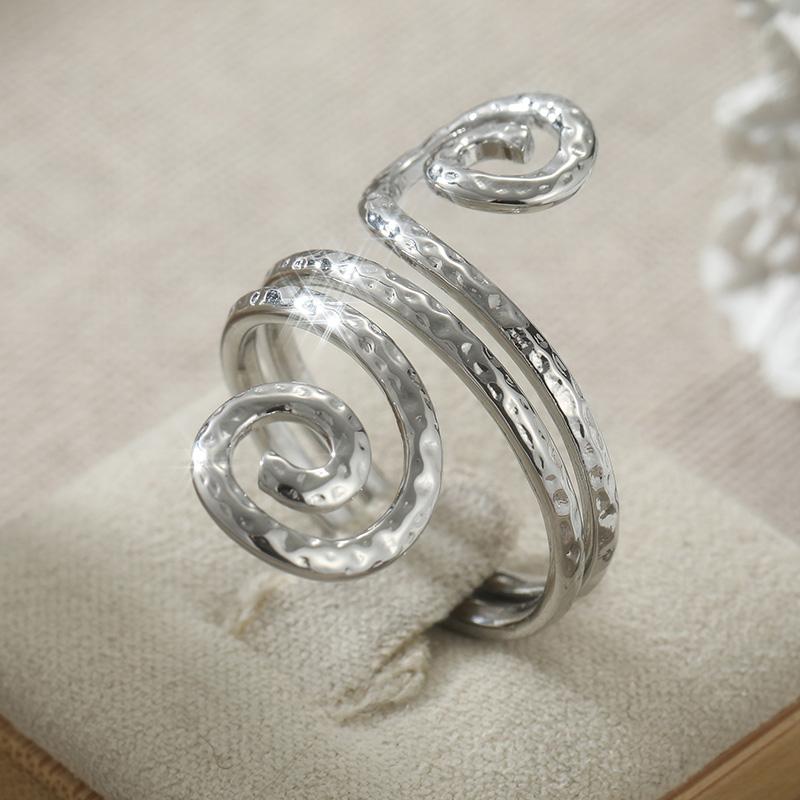 Vintage Handgeschnitzter Spiral Damenring Minimalistisches Kupferfarbenes Metall Geometrie Tägliches Tragen Party Schmuck Jahrestagsgeschenk 9 gray