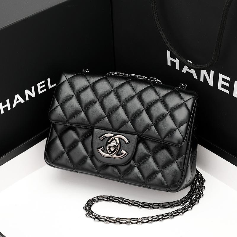Leather Women's Bag Rhombus Chain Bag 2 New High-end Underarm Bag Fashionable Shoulder Messenger Bag