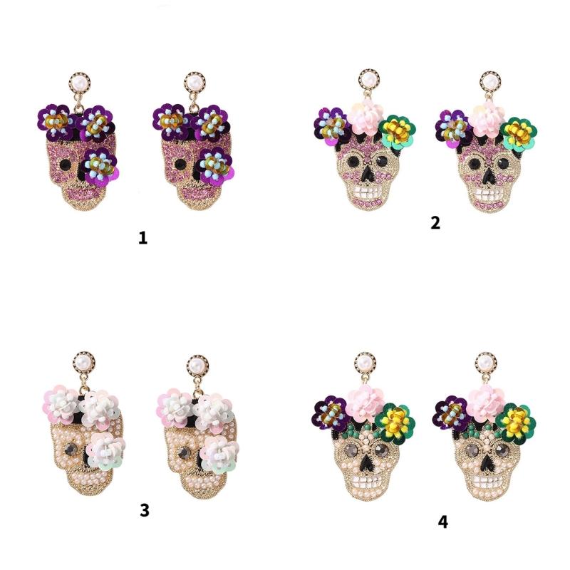 Chic Zircon Inlaid Skull Studs Earrings Versatile Skull Ear Studs Adorned with Zircon and Glitter for Various Occasions