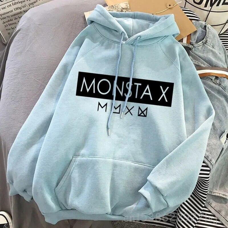 Hipster svetr Monsta X oversized módní mikina s kapucí Harajuku mikina podzimní oblečení ženy mikiny s dlouhým rukávem streetwear unisex mikina