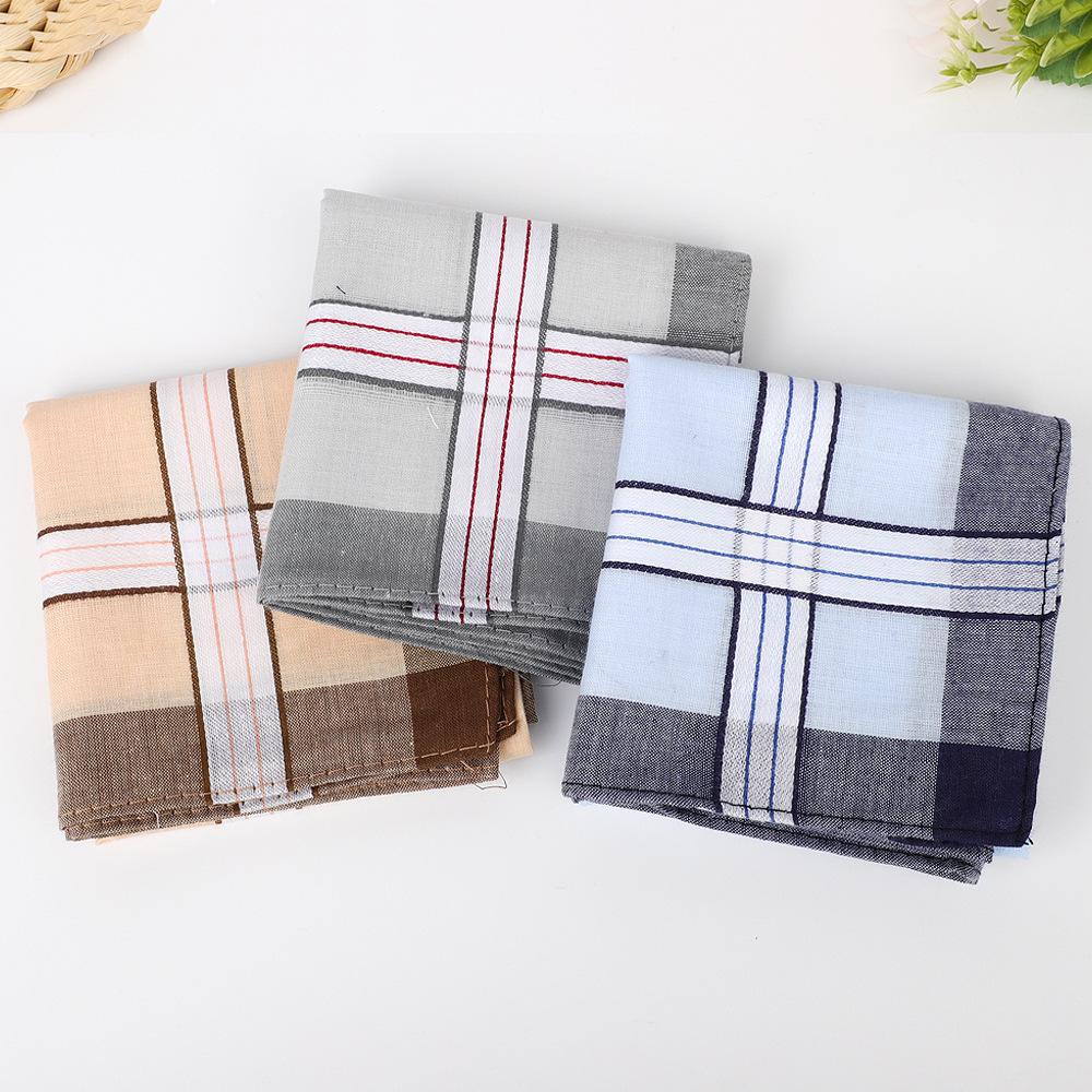 Vintage 40cm Plaid All-Cotton Men's Sweat-Absorbent Handkerchief