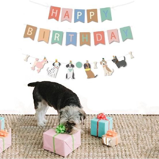 Dog Theme Happy Birthday Banner with Cute Dog Banner, Bday Party Pennant Decor, Dog Party Decorations First Birthday Party Supplies Puppy Birthday