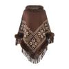 Cape Shawl Knitted Shawl Fur Collar Beaded Fringed Hem Sweater Women