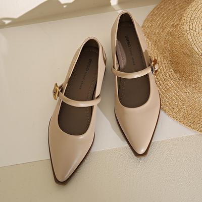 Mary Jane Schuhe mit flacher Spitze und Ein-Riemen-Schnalle Damen 2024 Frühling Neu Retro All-Match Modeschuhe