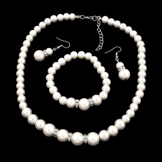 1 Set Wedding Jewelry Set Exquisite Inlaid Artistic Faux Pearl Necklace Earring Bracelet for Banquet