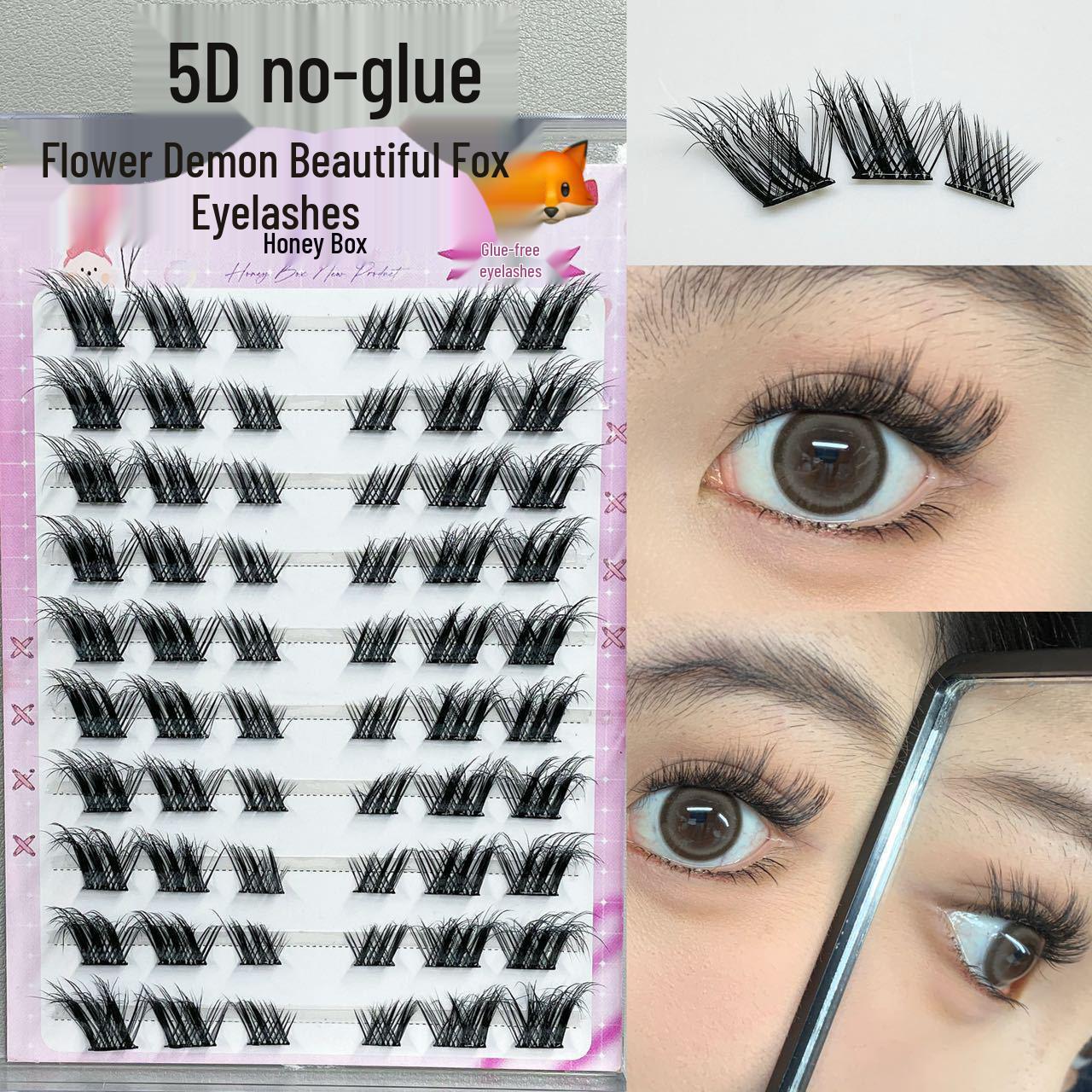 

Накладные ресницы Honey Box 5D с цветами и лисичкой, предварительно склеенные - 10 рядов густых, закрученных пучков для дымчатого, фотогеничного взгляда.