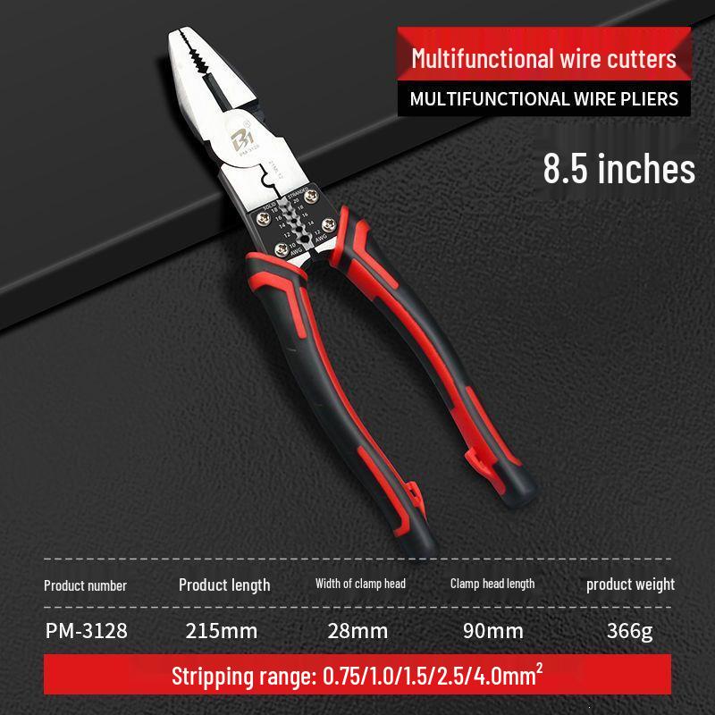 Industrial Grade Multi-Functional Wire Cutter Set: 8" Needle-Nose Pliers, 6" Diagonal Cutters, and Electrician's Snips.