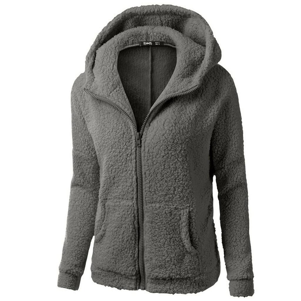 Abrigo de invierno para mujer, sudadera con capucha y cremallera de felpa