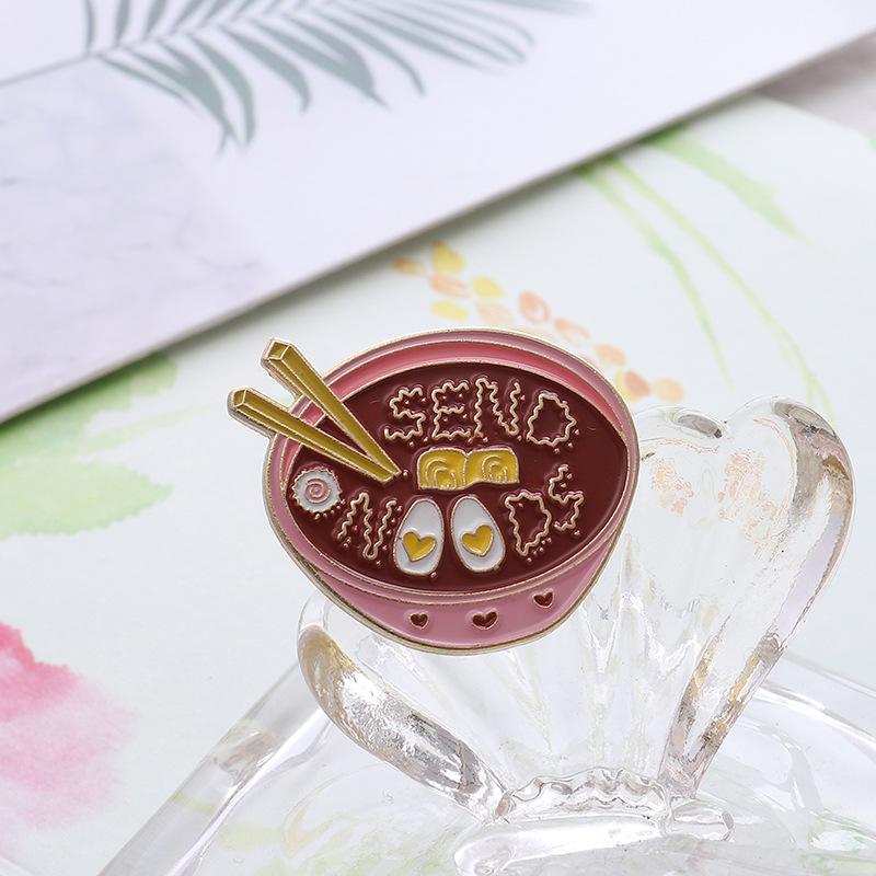 Whimsical Heart Egg Noodles Brooch Adorable Pink Alloy Badge For Style Personal