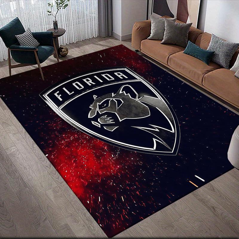 Florida Panthers2 Flannel Pattern Square Carpet,Area Rug,Carpet Rug for Living Room Bedroom Sofa Playroom Decor,Non-slip Floor Mat