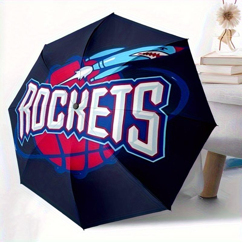 Rockets Basketball Automatic Folding Umbrella - Lightweight, Retractable Design with 8-Rib Durability, Perfect for Outdoor Adventures, Fashi