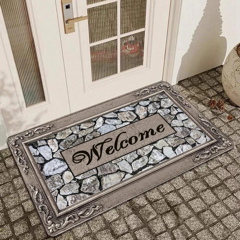 Black Welcome Doormat with Golden Musical Notes Design for Entryway Kitchen Bathroom Non Slip Floor Mat Indoor Outdoor Use