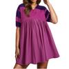 Women Babydoll Dress Striped Colorblock Pleated Oversized Short Sleeve Collar T-Shirt Dress