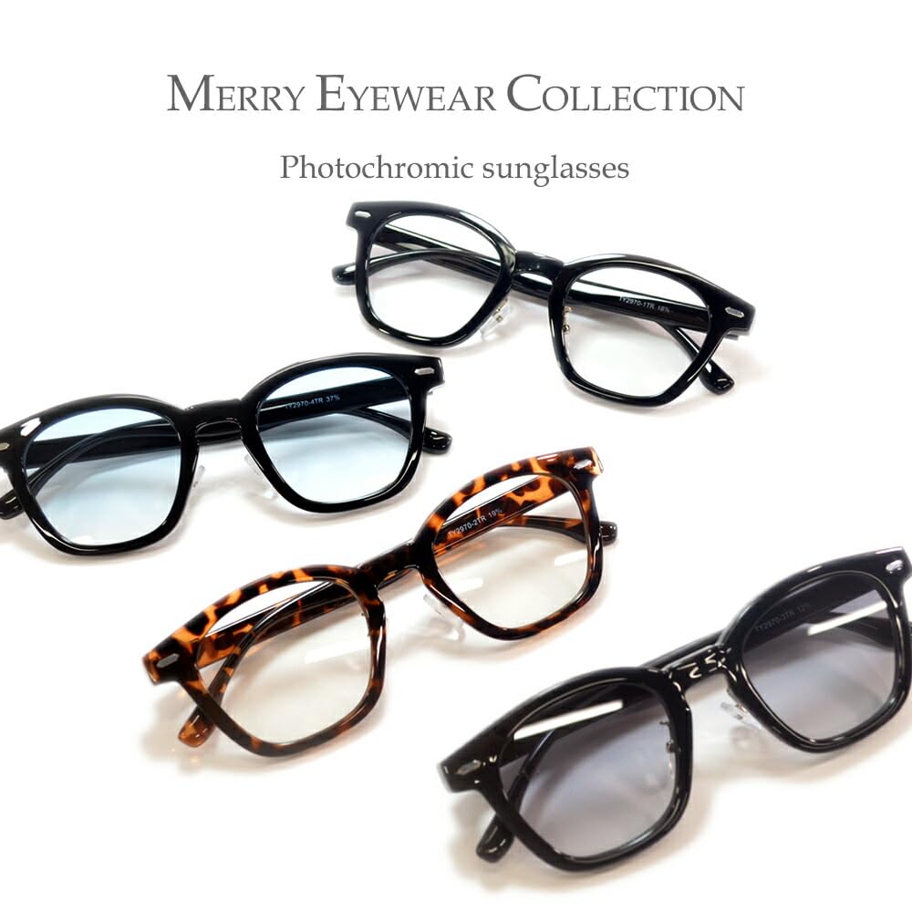 [MERRY PLEASURE] Photochromic Sunglasses, Blue Light Blocking, PC Glasses, Men's & Women's, Fashion Glasses, Wellington Style, Tinted Lenses