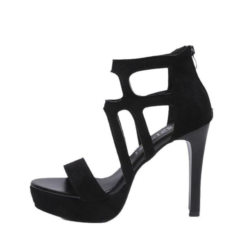 Sandali da Sera con Tacco Alto Stiletto in Pelle Scamosciata, Punta Aperta e Cinturino Singolo, Piattaforma 11CM