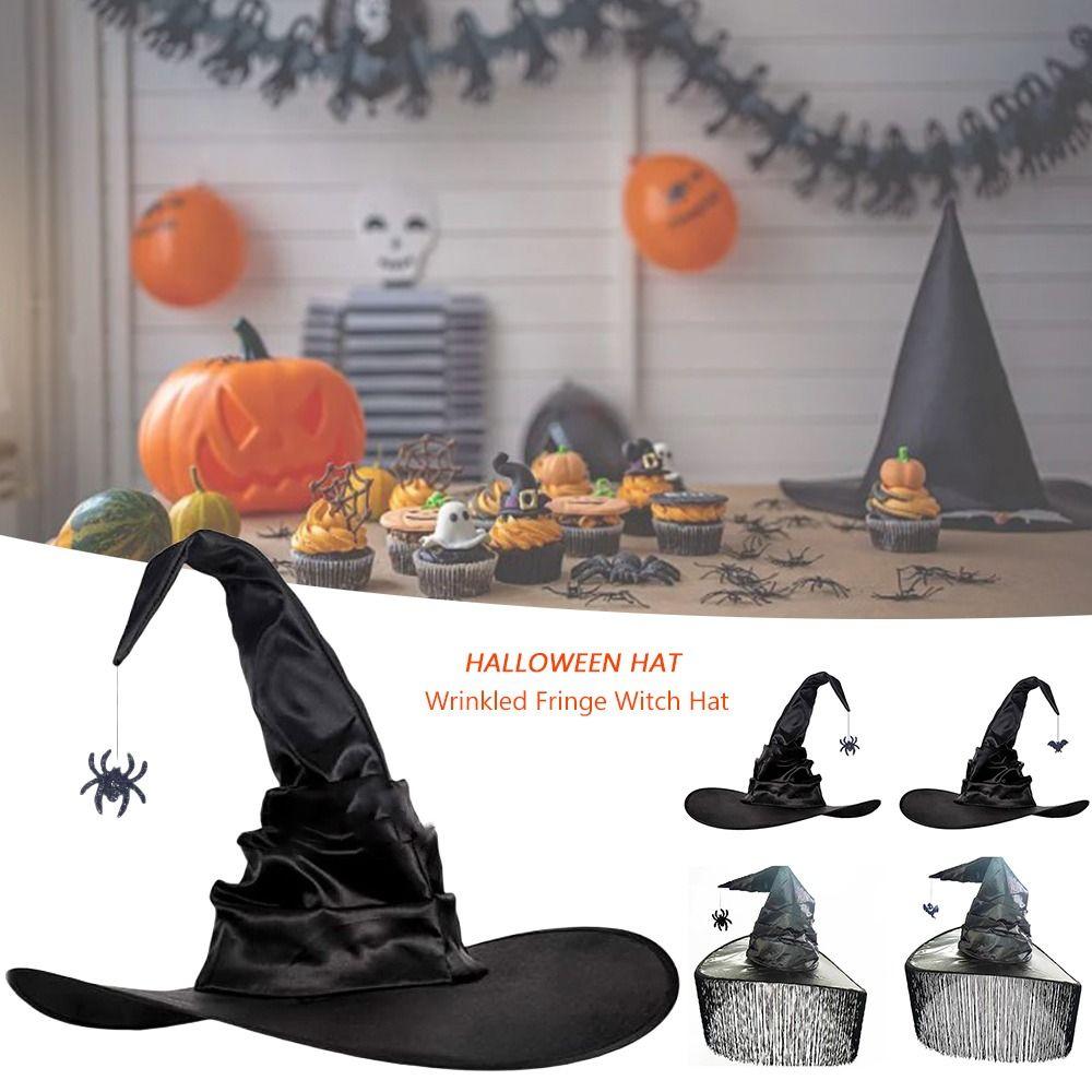 

Pleated Halloween Hat Tassel/Lace Brim Makeup Props Trendy Headwear Women s Type C