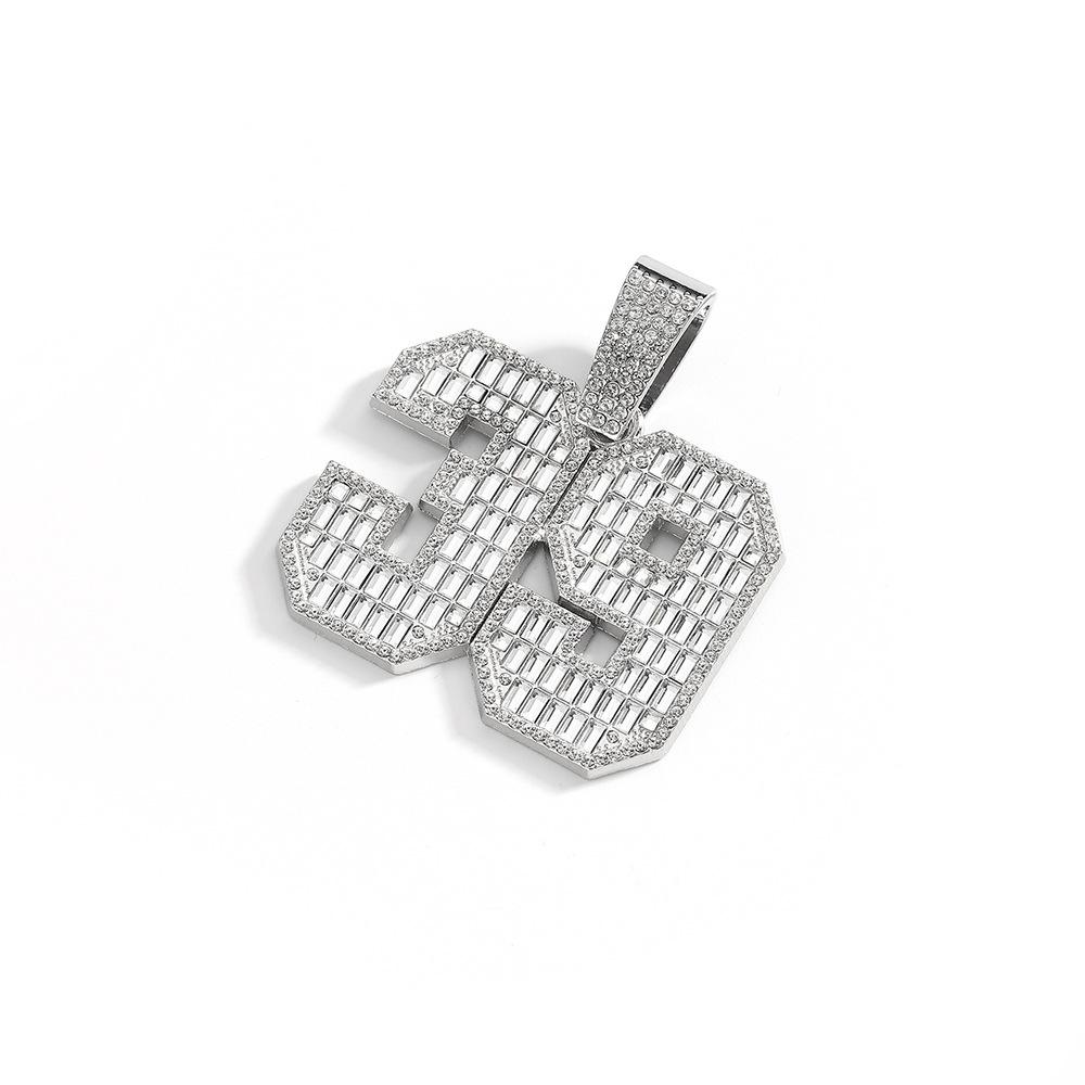 Hip Hop Necklace Flash Diamond Cuban Chain Exaggerated Number 39 Graphic Full Diamond Pendant Necklace