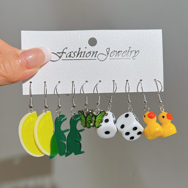 New Cartoon Sweet Earrings Set Cute Animal Duck Bear Colorful Fruit Dangle Earrings for Women Girls Trendy Dopamine Jewelry Gift