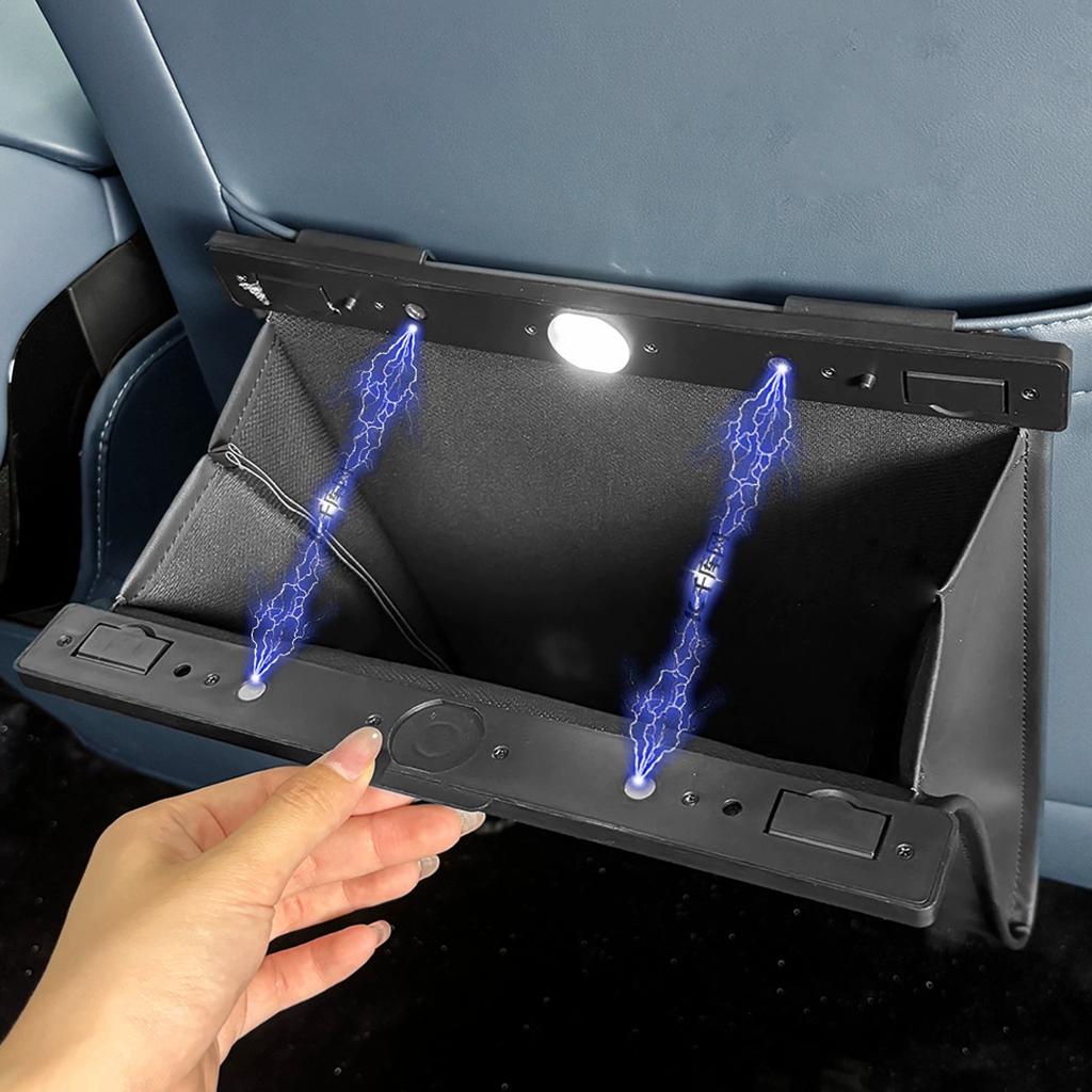 Foldable Car Trash Can With LED Light Seat Back Hanging Storage Bag Magnetic Closure Car Garbage Bin Interior Accessories