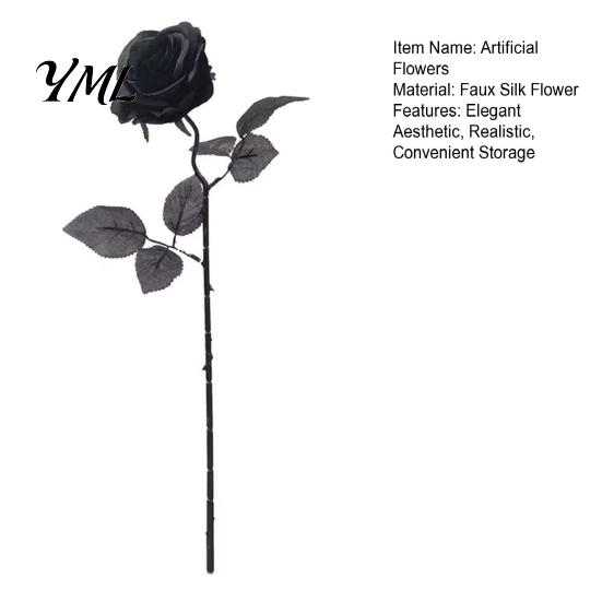 Eleganti Decorazioni da Tavolo Rose Nere Realistiche in Seta con Lunghi Steli per Centrotavola di Matrimonio, Decorazioni Finte per Laurea di Casa di Halloween, Artificiali