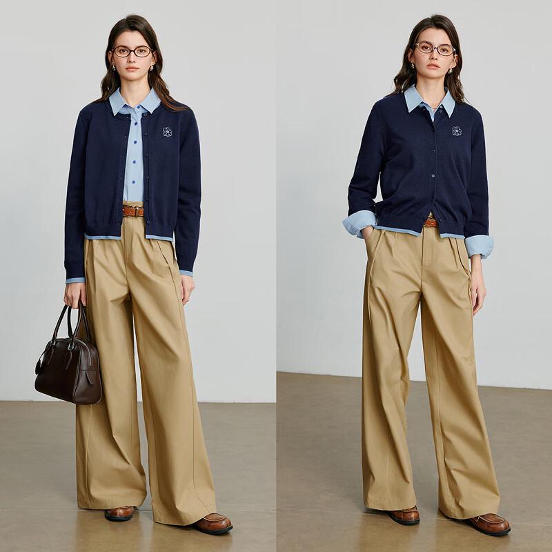 Chuyu Women's Embroidered Color-Block Knit Cardigan