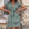 Women's Summer Printed Cake Dress Bow Bubble Sleeve Dress
