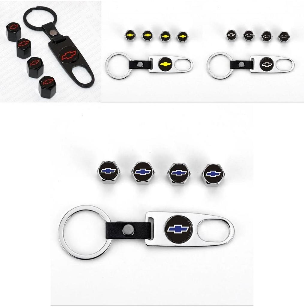 Elegant Zinc Alloy Car Wheel Tire Valve Dust Caps With Chevrolet Emblem Keychain