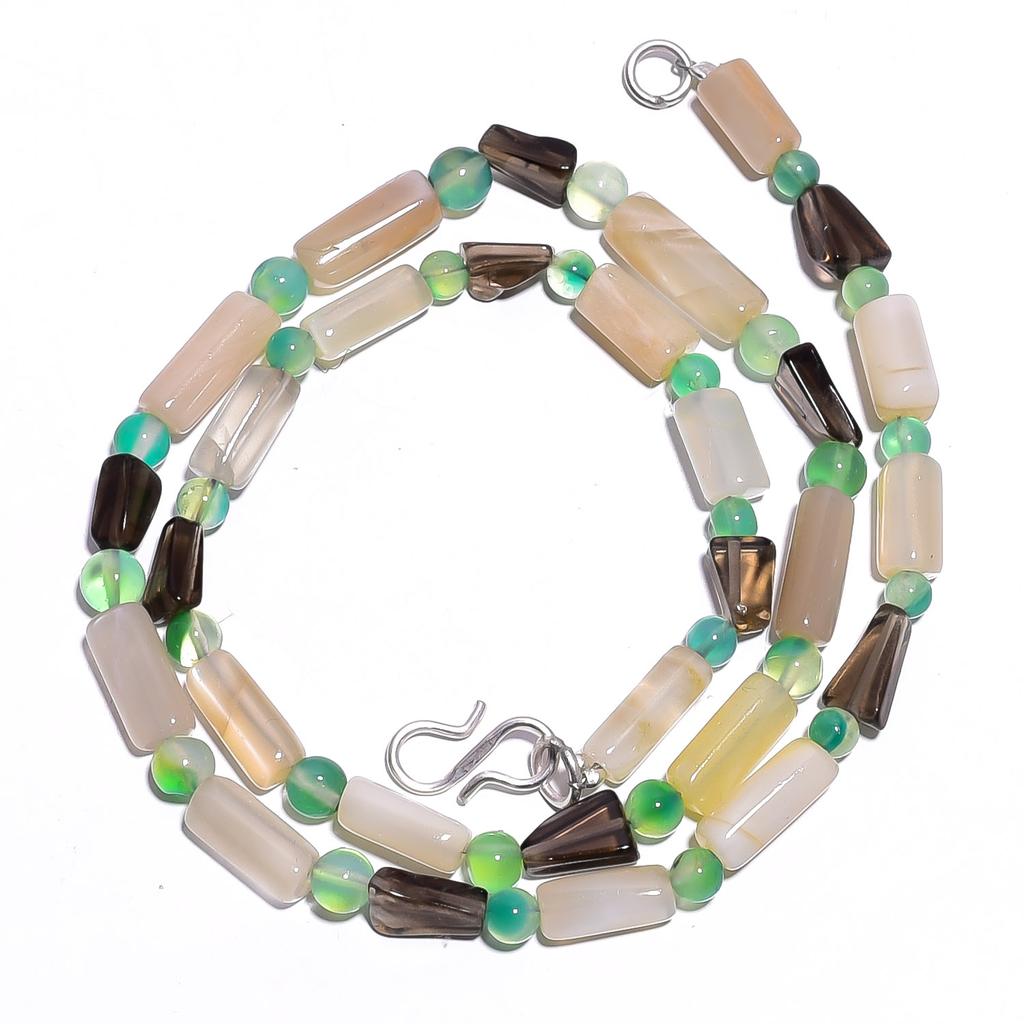 Natural Rutile & Smoky Quartz Aventurine Gemstone Beads Necklace 17" UB-4437 UB-4437
