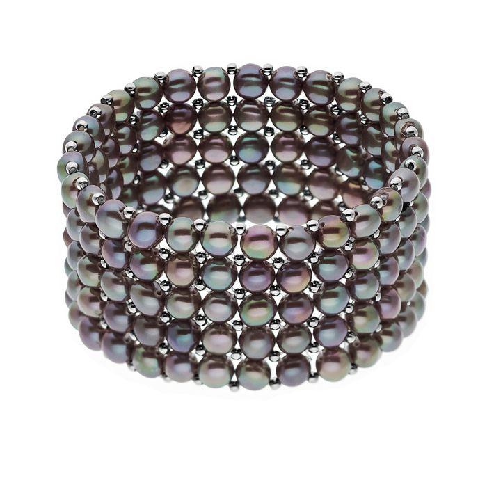 Bracelet - Pearls & Colors - Perle de Culture d'Eau Douce 3-4 mm Rondes - Perle Noire - Argent 925 - Qualité AAA+ - Femme