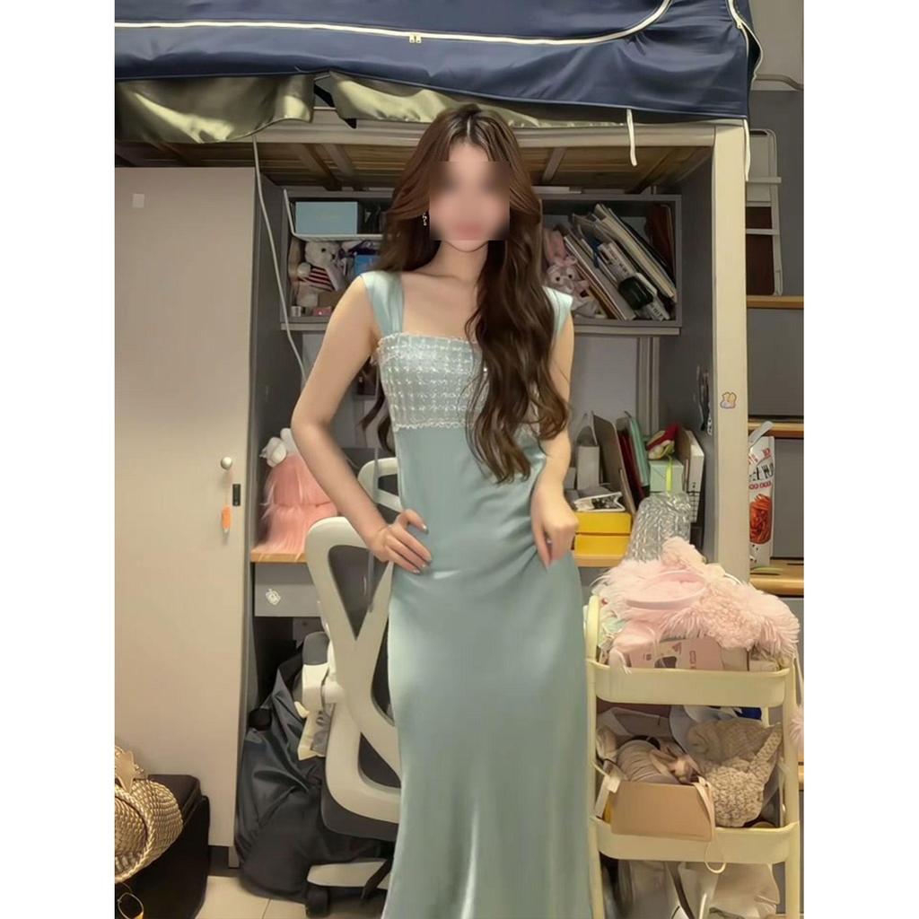 Important Occasion Beautiful Skirt Birthday Dress High-end Light Luxury Niche Unique Super Good-looking Blue Suspender Dress