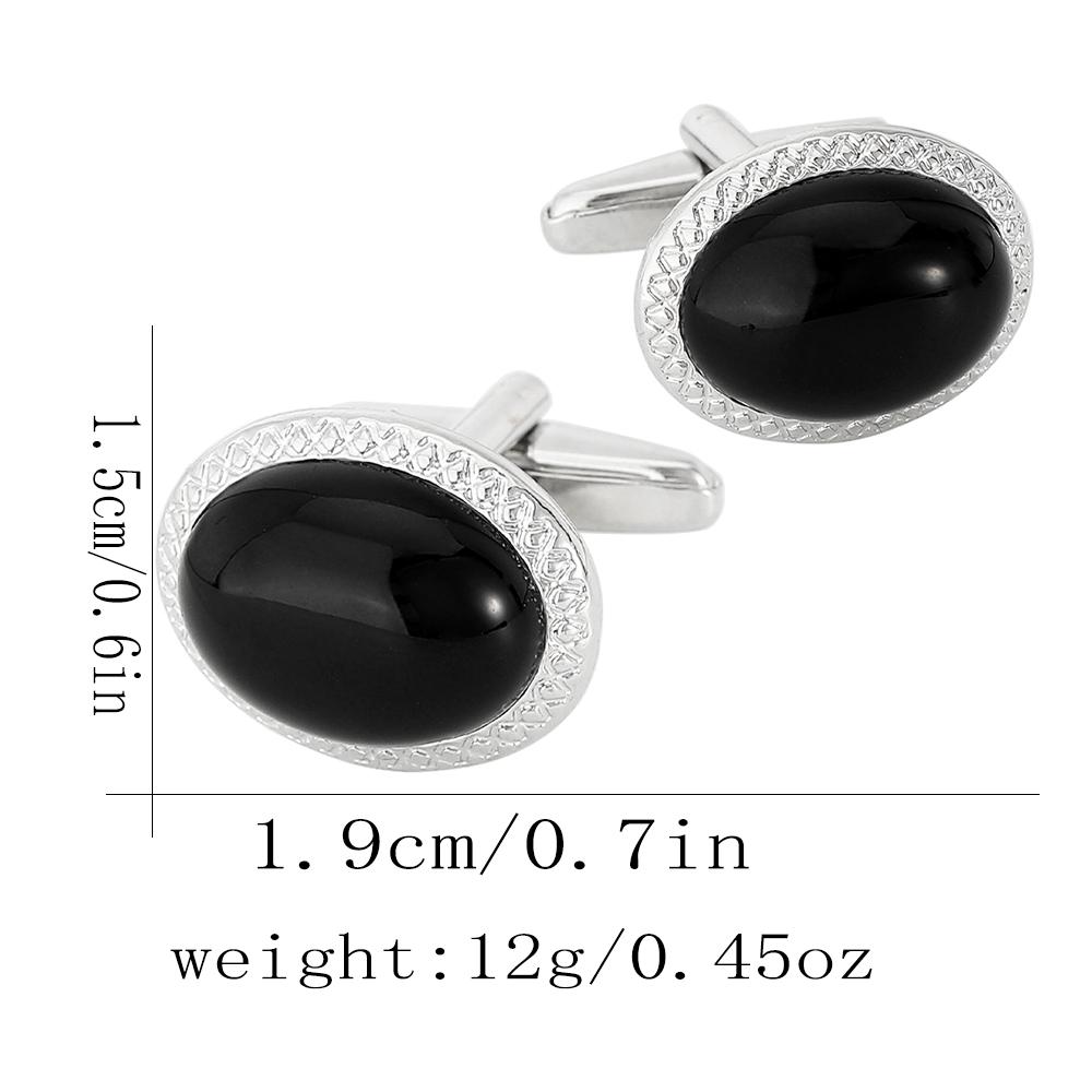 2 Pcs Black Cabochon Glass Design Mens Cufflinks Funny Oval Ellipse Shaped Sleeve Button