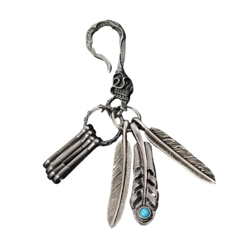 Estetyczny breloczek do kluczy z piórkiem w stylu vintage z turkusem, kreatywne wzory dla miłośników mody, do codziennego użytku