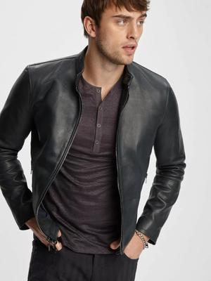 AL KHALID Motorrad-Stil Herrenjacke Biker Stilvoll Echtes weiches schwarzes Lammleder