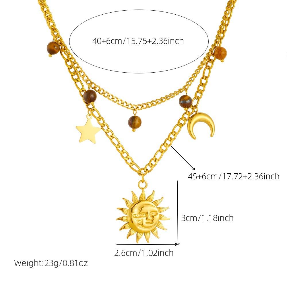 Celestial Sun Moon and Star Layered Necklace Gold Tone Astrology Boho Charm Pendant Necklace for Women one size