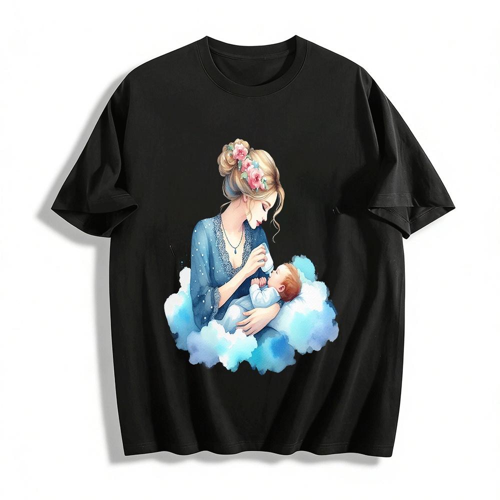Gentle Nursing Mom Baby Print Loose Casual Top Pure cotton T-shirt XXS