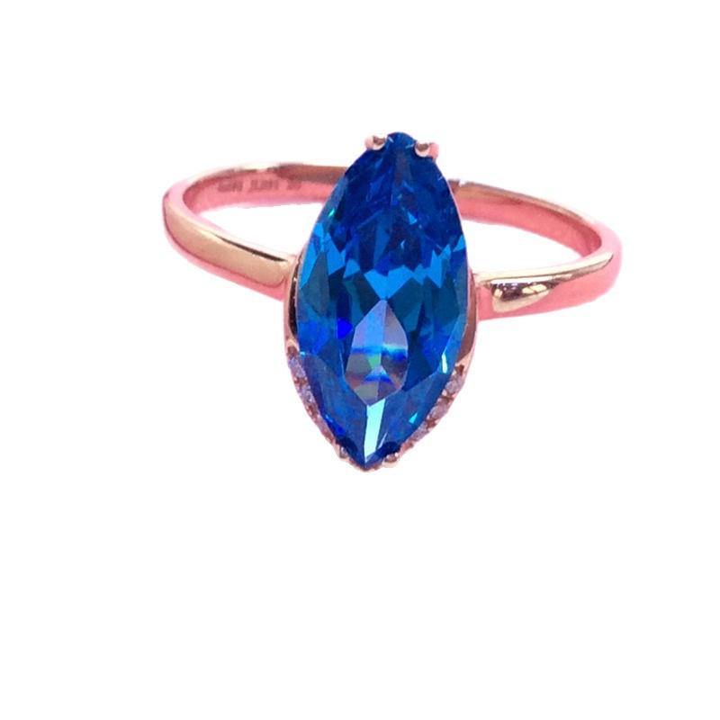 Purple Gold Fashion Blue Stone Ring Rose Gold Plated Light Luxury Horse Eye Tip Ring