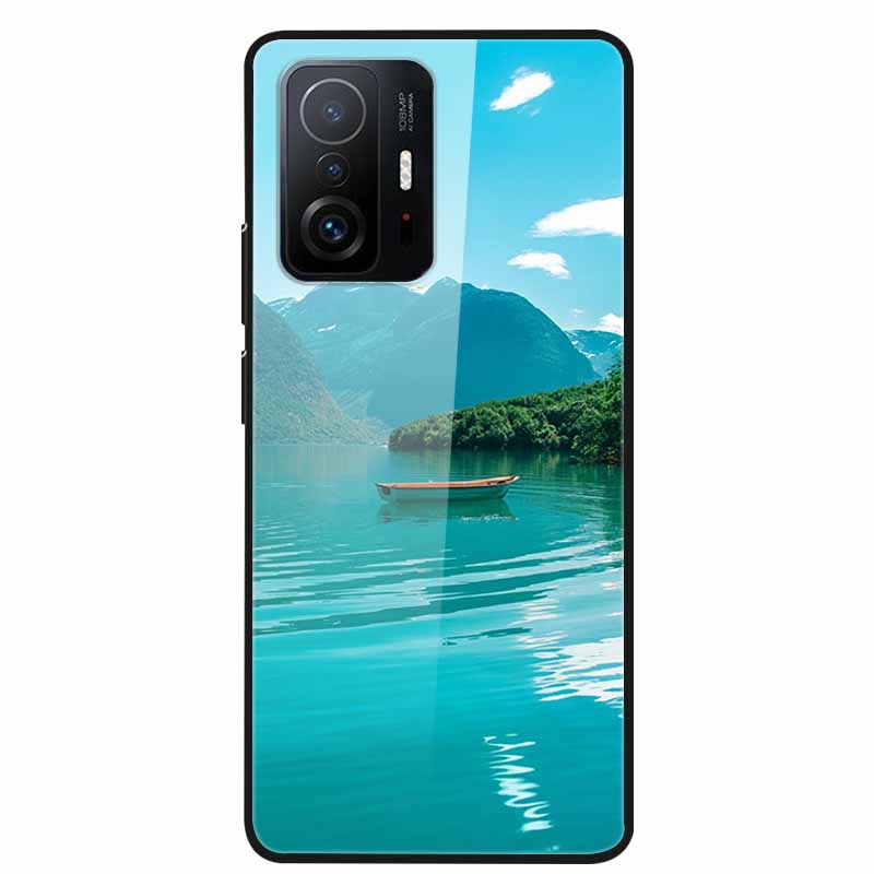 For Xiaomi 11T Pro Glass Case Hard Tempered Glass PC Cover Phone Case For Xiaomi Mi 11T 11 T Pro Shockproof Cartoon Funda Coque