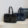 Denim Tote Bag for Women – Vintage Bag with Front Pockets & Adjustable Shoulder Strap – Perfect for Casual & Daily Use