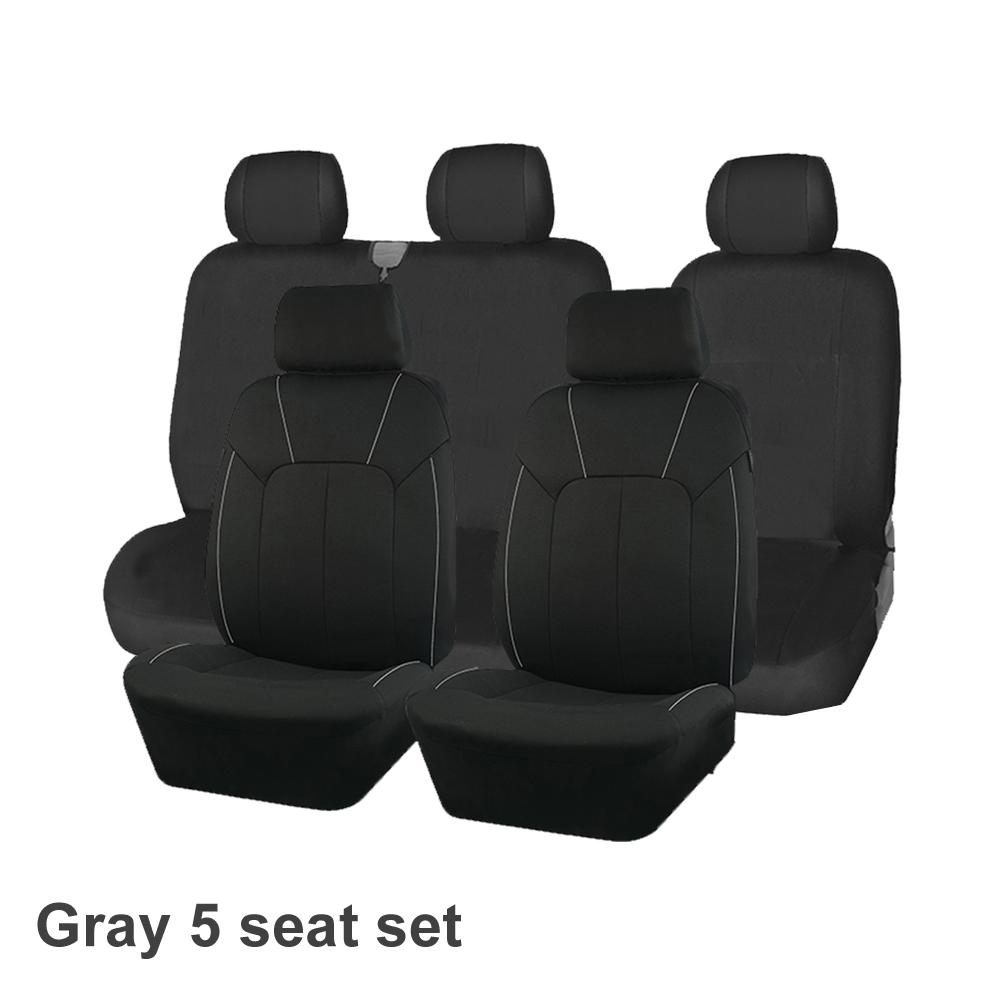 AUTOKING Black Universal Seat Covers For Car 2+1 Type Split Car Seat Cover High Quality Polyester With Airbag  Compatible Gray Line