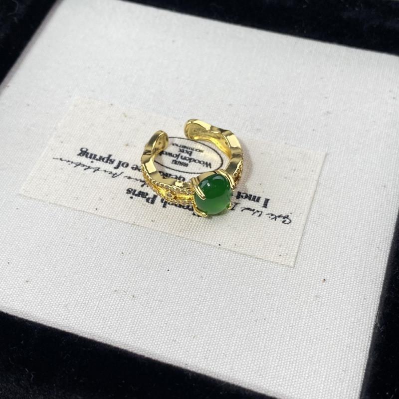 Exquisite Adjustable Opening Gemstone Copper Ring For Women Stylish Geometric Design