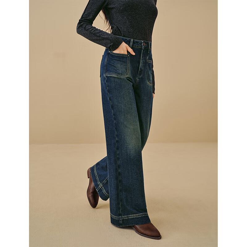 INMAN Retro High-Waist Brushed Wide-Leg Denim Jeans